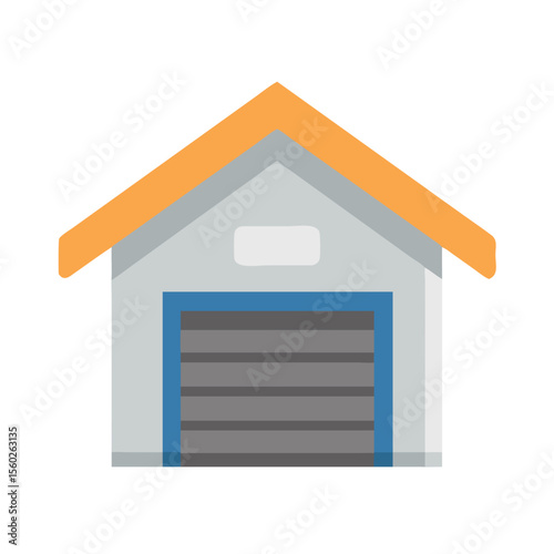 Simple Flat Design Storage Garage with Rolling Door Building Illustration