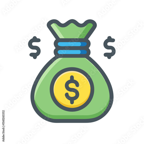 Filled Line Moneybag Sack Illustration Full of Dollar Coins Icon