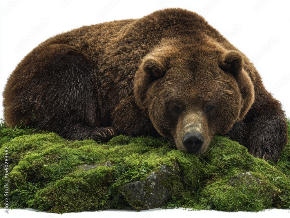 Obraz premium High Resolution Image of a Brown Bear Resting on Green Moss
