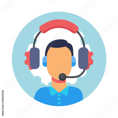 Flat Design Customer Service Operator Wearing Headset Inside Circle Shape Icon