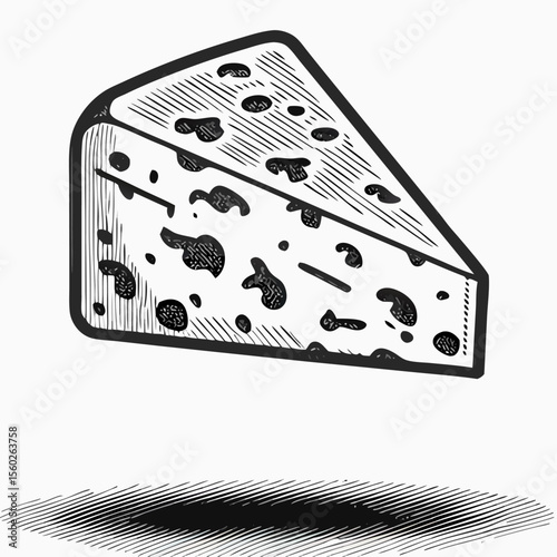 Hand-drawn illustration of a wedge of blue cheese