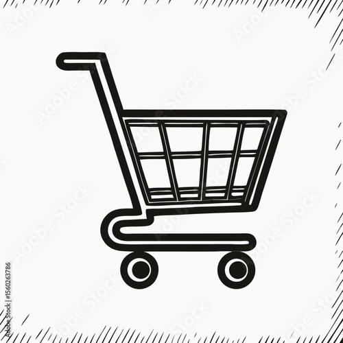 Hand-drawn Shopping Cart Icon: Black and White Illustration