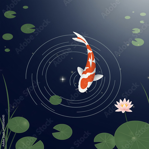 Elegant Koi Fish Swimming in a Tranquil Pond with Lotus