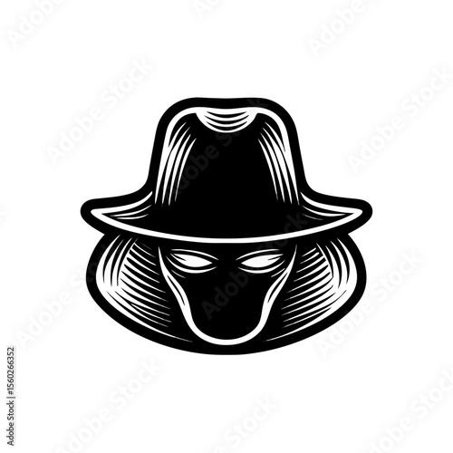 Mysterious Figure in Fedora Hat: Black and White Illustration