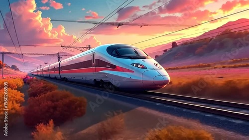 Wallpaper Mural High-Speed Train Journey Through Scenic Landscape at Sunset A Stunning Digital Artwork Torontodigital.ca