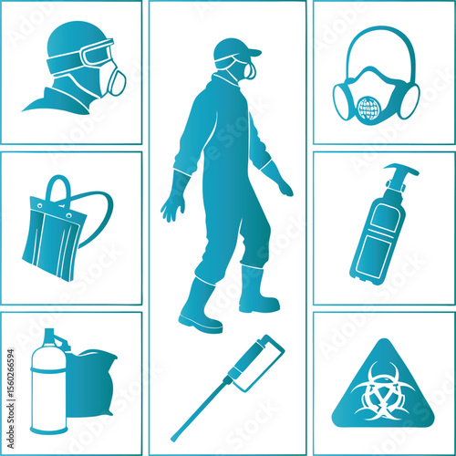 Protective gear and hazard symbols protective suit gas mask
