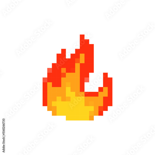 Pixelated flame icon in red and yellow hues resembling retro game style evokes nostalgic game design.