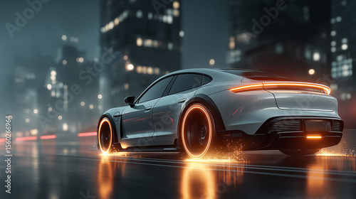Vector illustration of a self-driving electric car on a smart highway