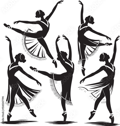 Retro Women Dancing Poses Vector Set
