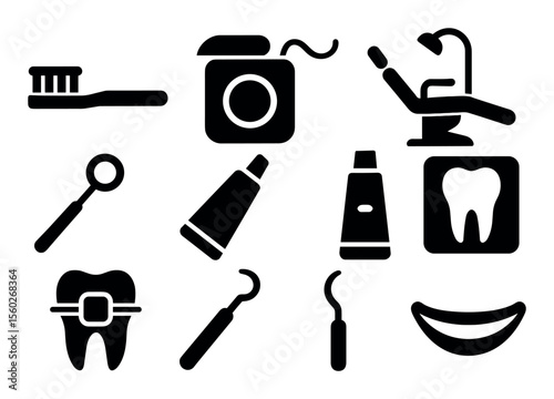 Dental care solid icon set. clinic, hygiene, tooth icons in bold style