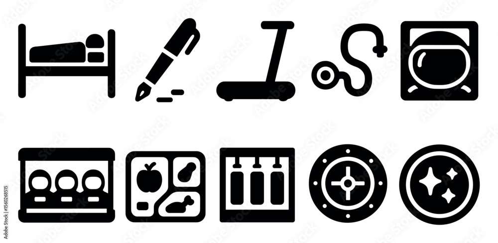 Fototapeta premium Healthcare solid icon set. medical, hospital tools and equipment solid collection
