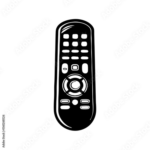 Black and White TV Remote Control Icon Illustration