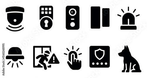 Security, safety solid icon set. alarm, protection, guard symbols solid collection
