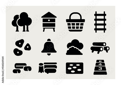 Nature and rustic elements filled icon set. forest, cabin, outdoor icons collection