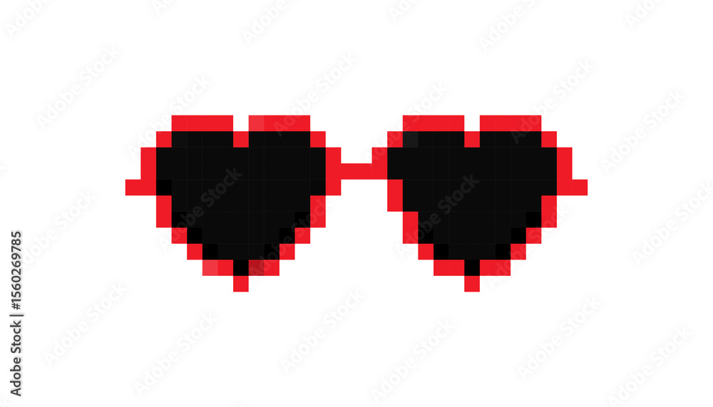 Fototapeta premium Heart shaped sunglasses in 8 bit pixel art style, ideal for retro and nostalgic themed designs.