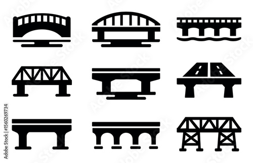 Bridge silhouette icon set. infrastructure, architecture, construction icons collection