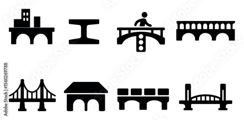 Bridge silhouette icon set. architectural, infrastructure silhouette icons collection