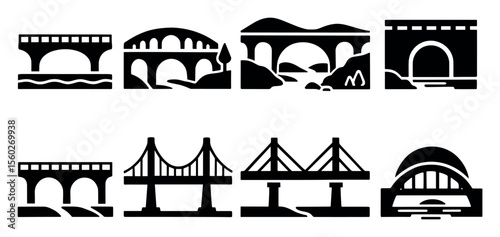 Bridge, architecture silhouette icon set. infrastructure and structure icons collection