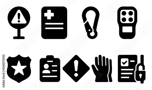 Safety and security solid icon set. protection, alert, guard symbols in solid style