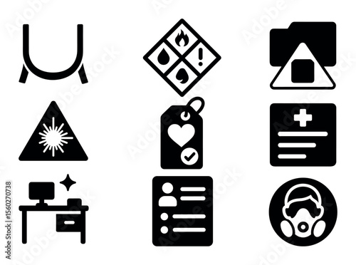 Safety, warning solid icon set. hazard, protection symbols solid style collection