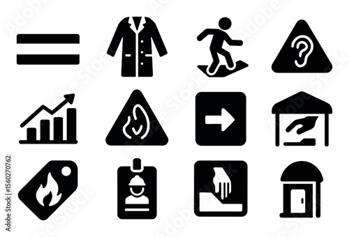 Essential safety solid icon set. emergency, warning symbols solid collection