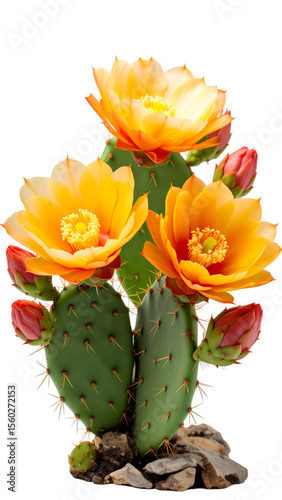 Cactus Bloom: A vibrant display of nature's artistry unfolds with a close-up view of a flowering cactus. Sun-kissed yellow blooms stand out against the plant's textured green pads.