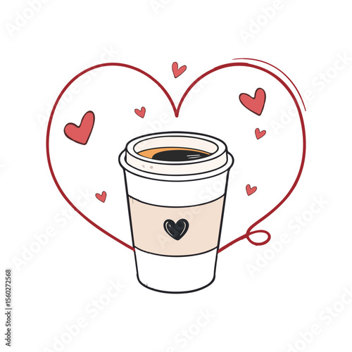  Coffee Cup Heart Symbol love flat illustration with heart outline and flat Vector Design