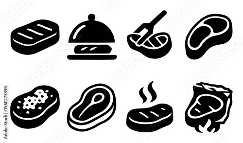 Meat and steak solid icon set. bbq, grilled, beef icons solid collection