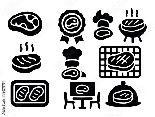 Barbecue, grill solid icon set. cooking, meat, steak icons collection
