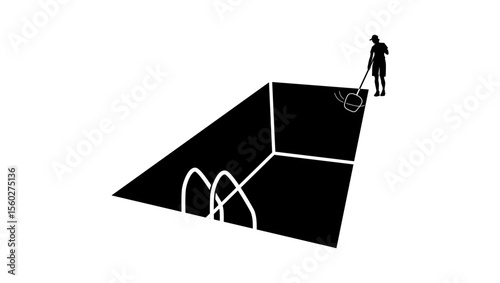 swimming pool cleaning symbol, black isolated silhouette