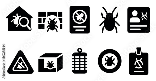 Bug prevention solid icon set. insect control, pest management solid collection