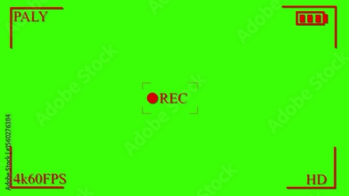 Overlay camera recording screen on chroma key. Dslr camera frame viewfinder, green  screen of video recorder digital display with multiple settings and timer. 4K Camcorder Interface for Camcorder