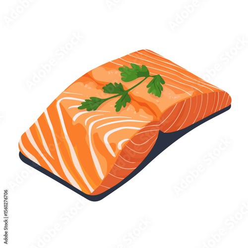 Baked Salmon, flat style 2D vector image, isolated on a white background