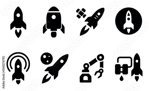 Rocket, space silhouette icon set. collection of astronaut, alien, ufo symbols