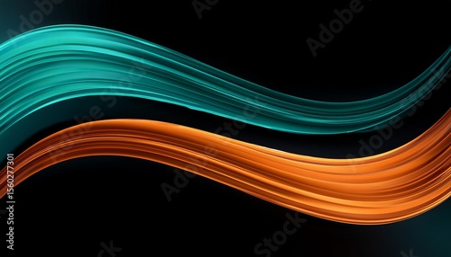 abstract gradient curves with teal and orange hues on black background