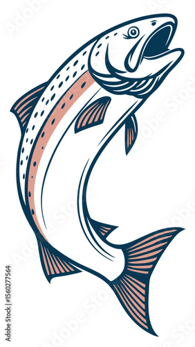 Tribal fishing salmon or trout silhouette vector illustration