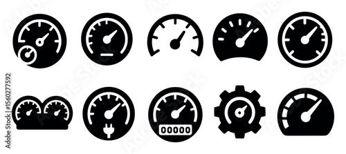 Speedometer, gauge solid icon set. vehicle, dashboard, measurement collection