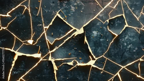 A close-up view of a cracked glass surface with a light shining through, creating an interesting play of shadows