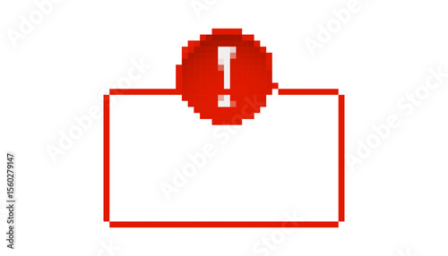Pixel art red alert icon with exclamation mark in 8 bit style catches attention with retro charm.