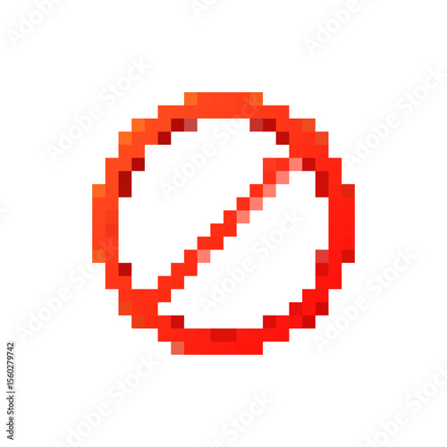 Red circle with a diagonal line in pixel art style symbolizing a warning or prohibition.