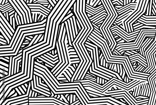 Abstract geometric vector Seamless pattern with black line texture on black background, monochrome graphic element
