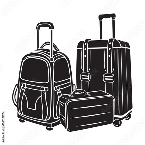 black of silhouette  backpack luggage on the white background 