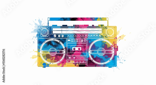 Retro Boombox Watercolor Music Splash Illustration
