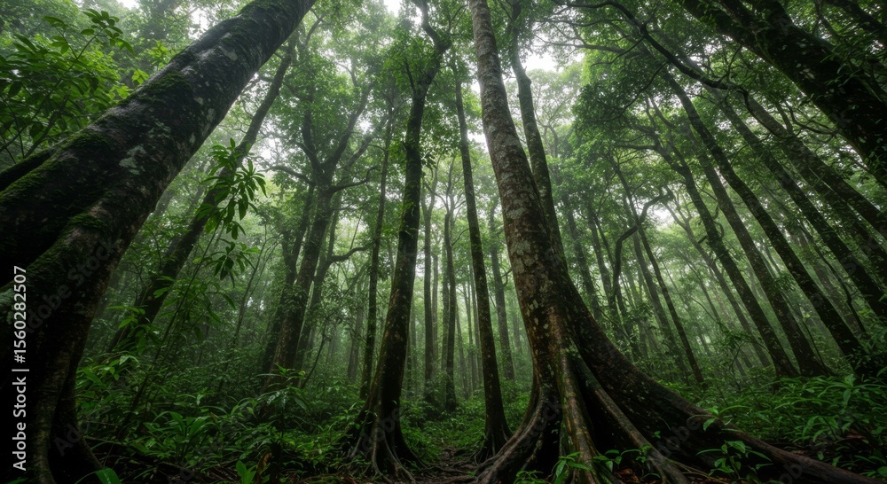 Fototapeta premium Dense Rainforest Canopy with Tall Trees and Lush Undergrowth