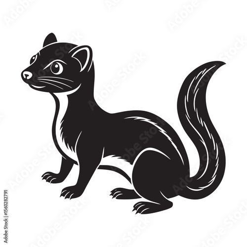 black of silhouette funny weasel on the white background