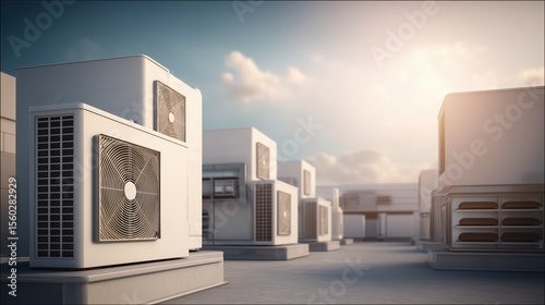 Rooftop HVAC units at sunset