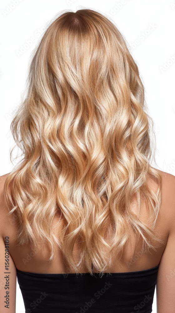 Naklejka premium Beautiful Long Blonde Wavy Hair Back View Woman's Hairstyle Studio Shot