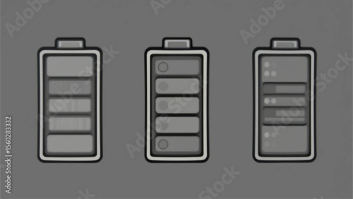 Three battery icons showing different charge levels: low, medium, and nearly full.