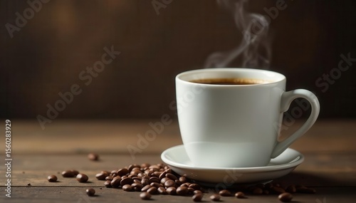 Dark, rich coffee fills a simple white mug; steam rises, inviting comfort , white, minimal