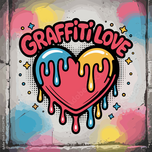 Graffiti love illustration with dripping paint in vibrant colors and playful design